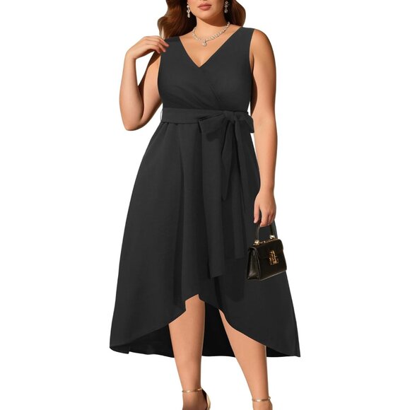 Plus Size Women 2025 Cocktail Dress V-Neck High Low Sleeveless Plus Size Women 2025 Cocktail Dress V-Neck High Low Sleeveless
